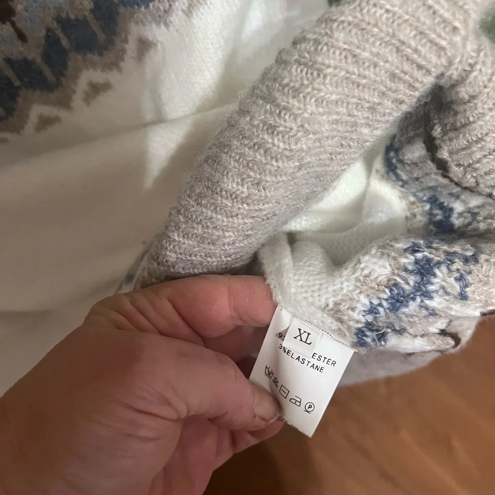 Cozy Nordic Pattern Sweater - White, Blue, and Brown
